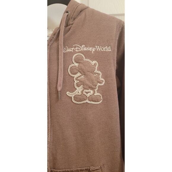 Walt Disney World Parks Sherpa Lined Hoodie Embroidered Mickey Light Brown Sz M - Picture 9 of 9